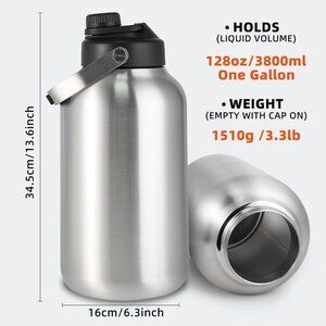 Stainless Steel 1 Gal Insulated Water Bottle For Hot & Cold(1 Gal(Any Color)